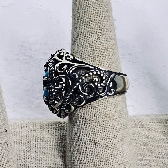 Carolyn Pollack Sterling Silver Sleeping Beauty Turquois Cluster Ring (R459) - Picture 5 of 9